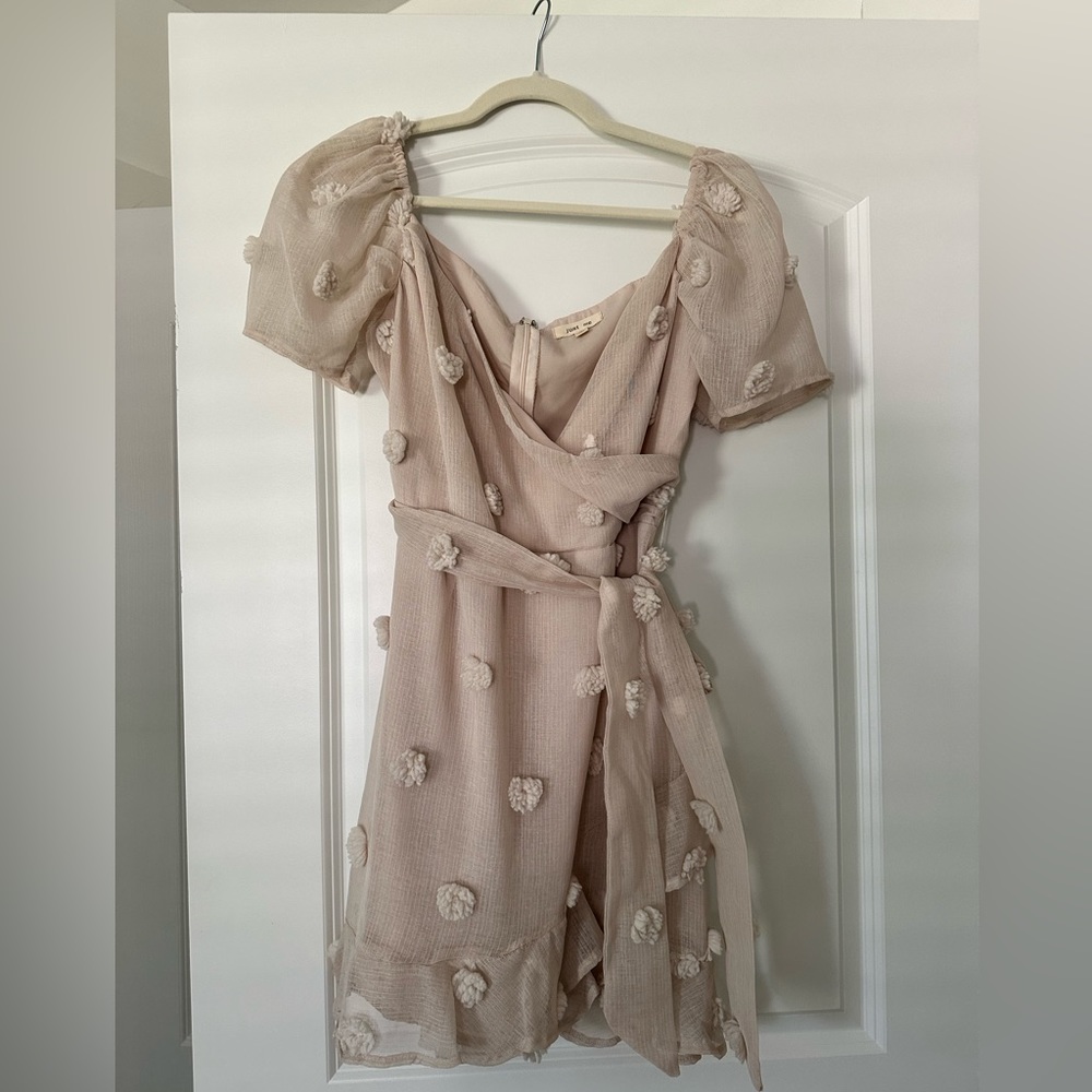 Beige Pom Pom mini dress